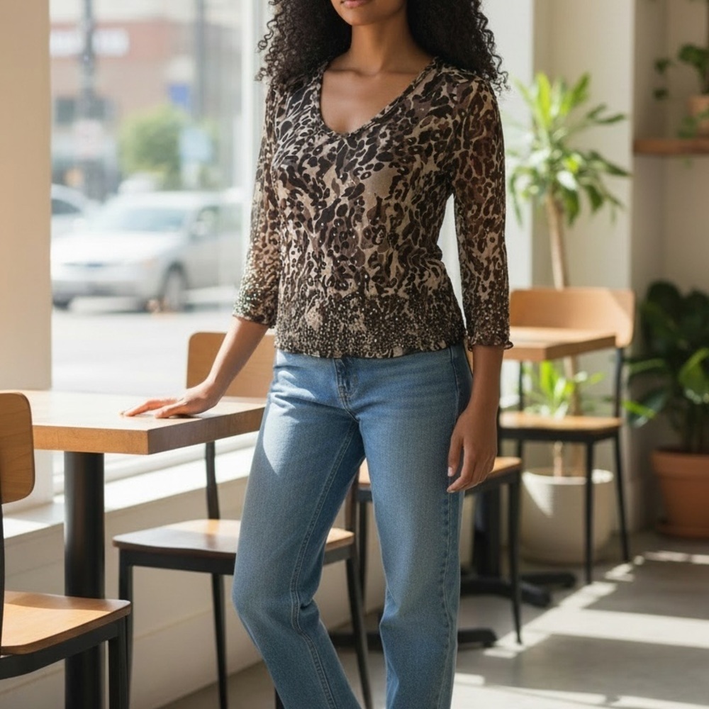 Express Vintage Camo Top with Sparkles